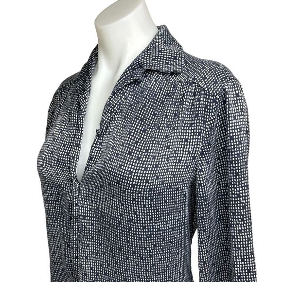 The Limited 100% Silk Gray Geometric Print  Long Sleeve Button Up Shirt Dress 6 - Picture 5 of 7